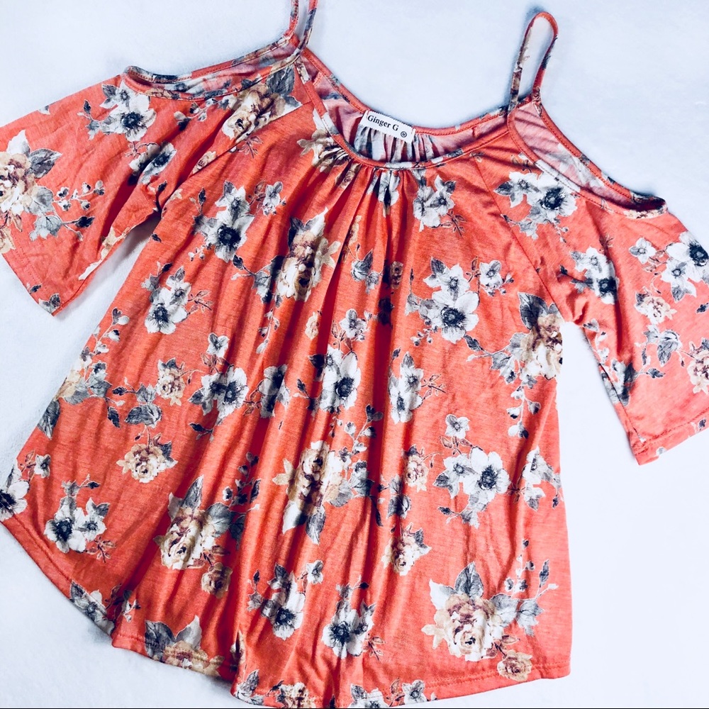 Ginger G Pink Floral Cold Shoulder Top - Picture 1 of 8